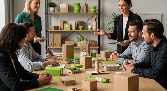 sustainable packaging, eco-friendly business, professional teamwork