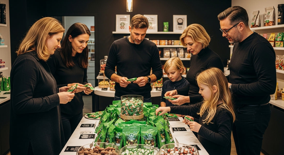 green candy packaging, eco-friendly candy, candy shop