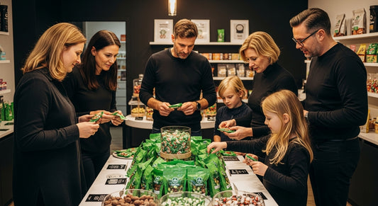 green candy packaging, eco-friendly candy, candy shop