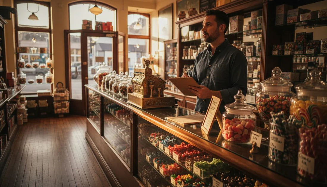 Candy shop owner setting prices