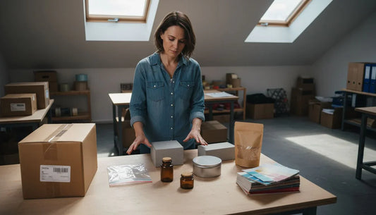 Packaging specialist reviewing multiple packaging types