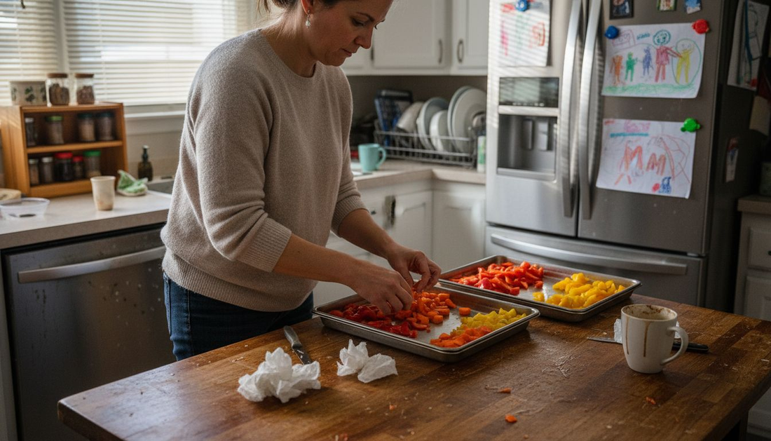 Homemade freeze drying vegetables in kitchen