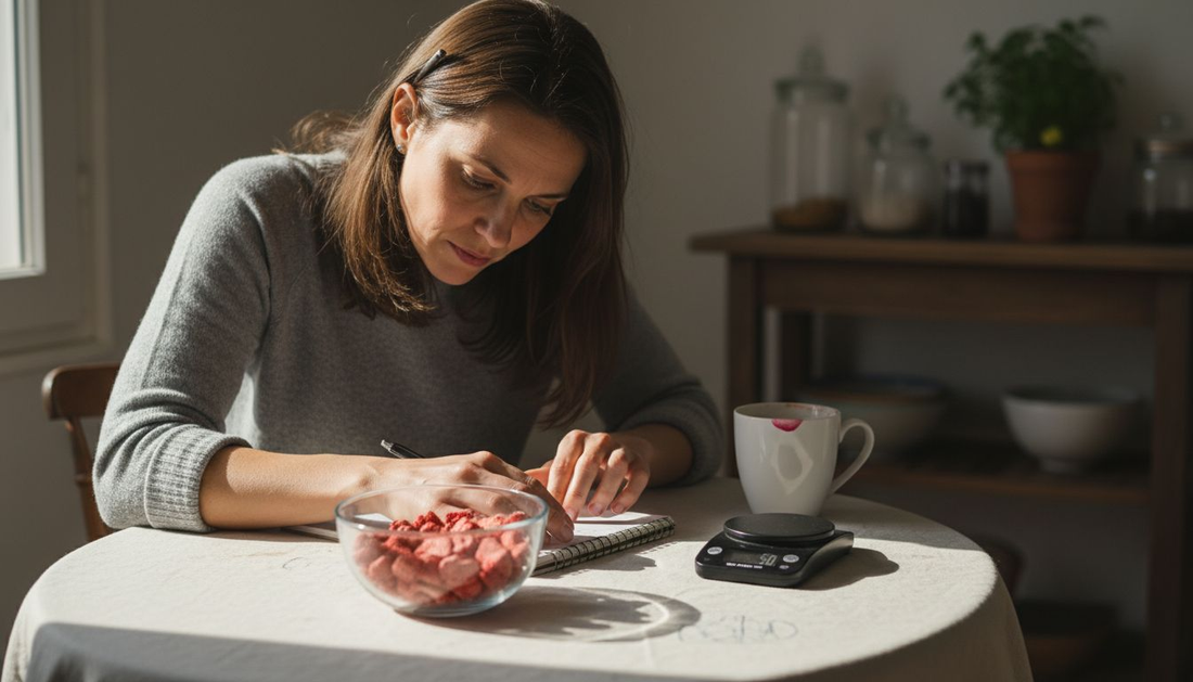 Nutritionist examining freeze dried strawberries