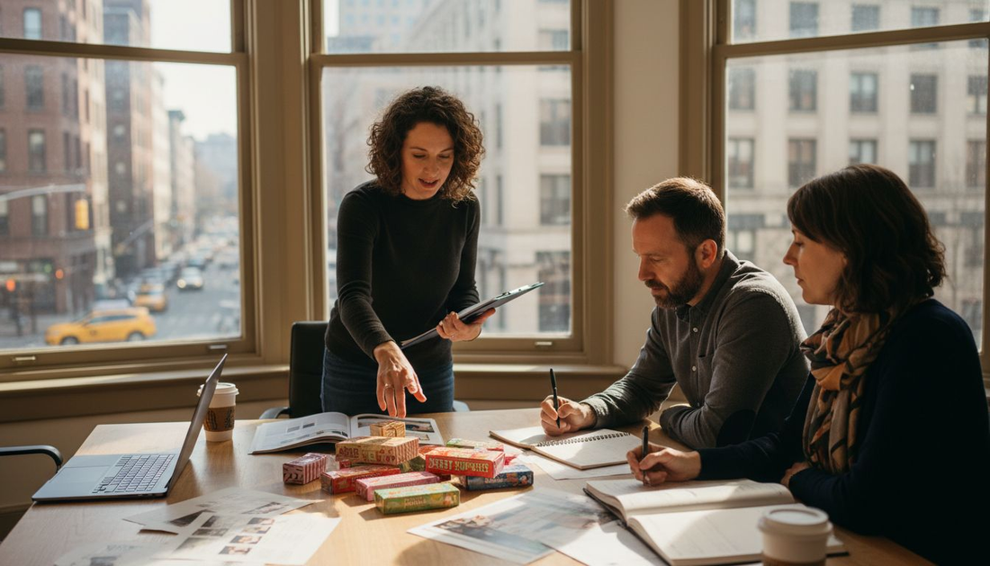 Retail managers review private label product samples