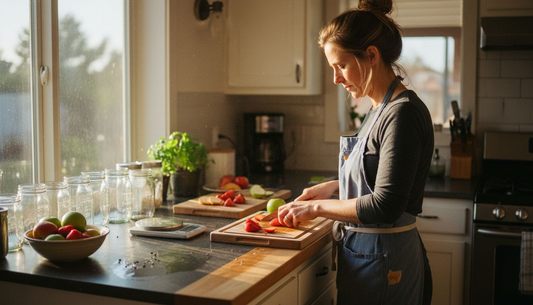Woman prepping fruit for freeze drying