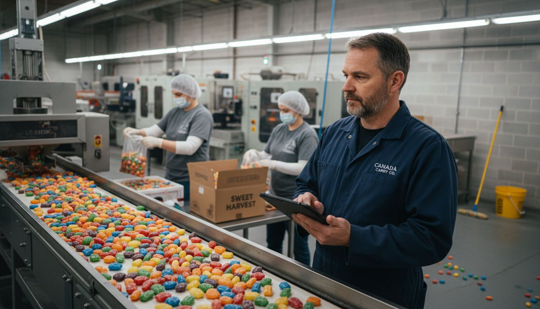 Canadian candy factory supervisor on production floor