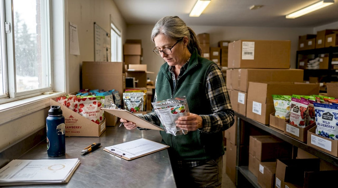 Wholesaler checks inventory of freeze-dried snacks