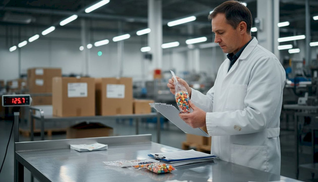 Inspector reviewing Canadian candy packaging