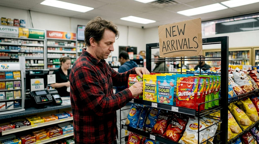 Retail store manager arranging candy display