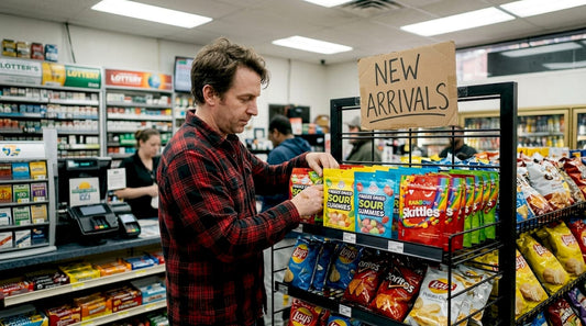 Retail store manager arranging candy display