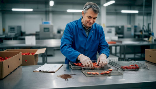 Technician in freeze-dried ingredient workspace