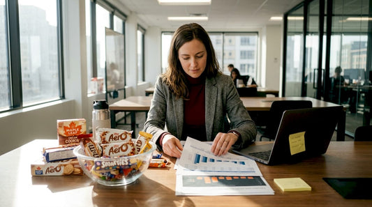 Analyst reviewing Canadian candy sales charts