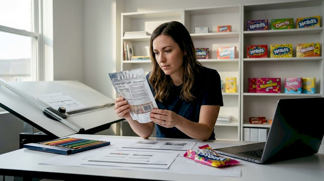 Designer reviewing candy packaging draft