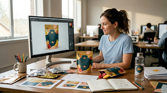 Designer working on freeze-dried candy packaging