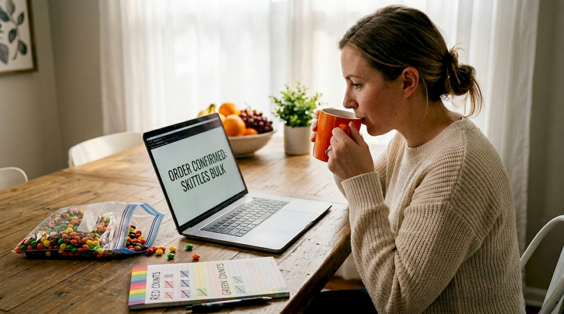 Event planner reviewing bulk Skittles order