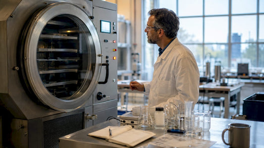 Scientist operating freeze dryer in laboratory