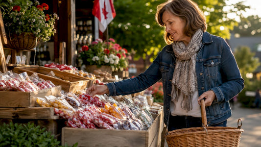 Woman shopping Canadian snacks in store