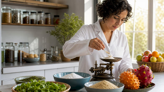Food scientist weighing natural sweeteners in lab