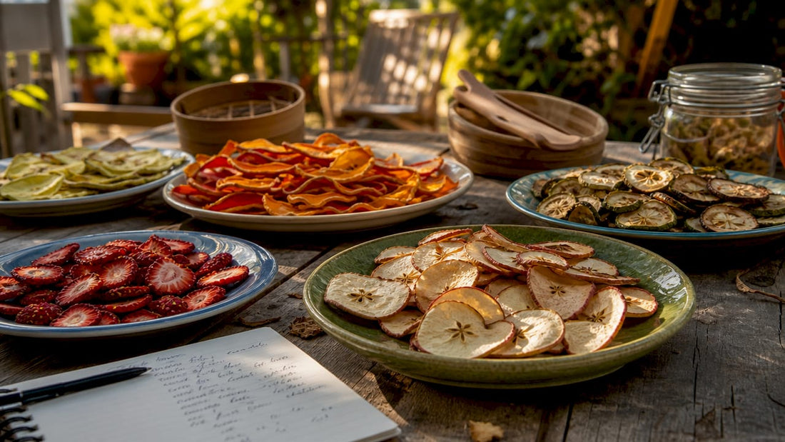 Dehydrated fruits in kitchen dehydrator trays