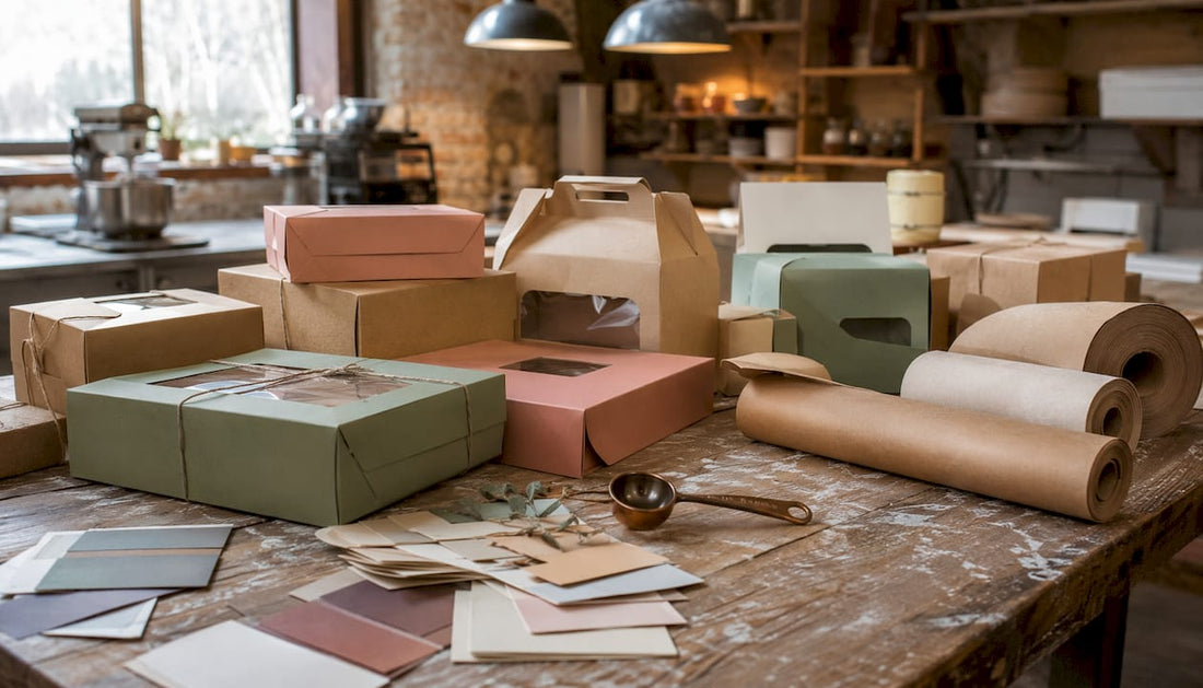 Food-safe custom pastry boxes on packaging table
