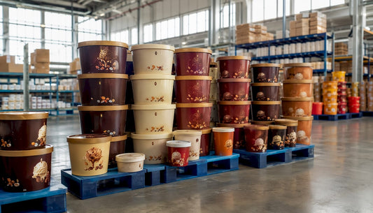 Empty Magnum ice cream packaging on workbench