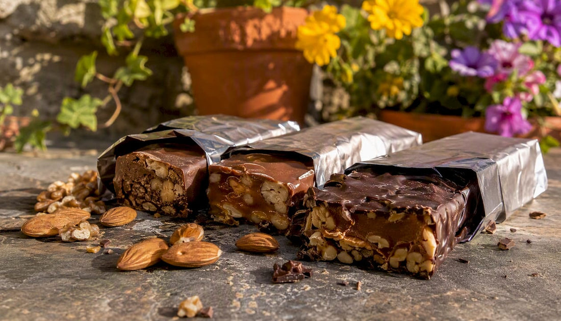 Close-up of Zingerman's unwrapped candy bars on table