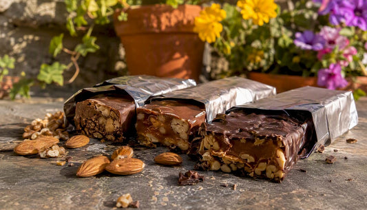 Close-up of Zingerman's unwrapped candy bars on table