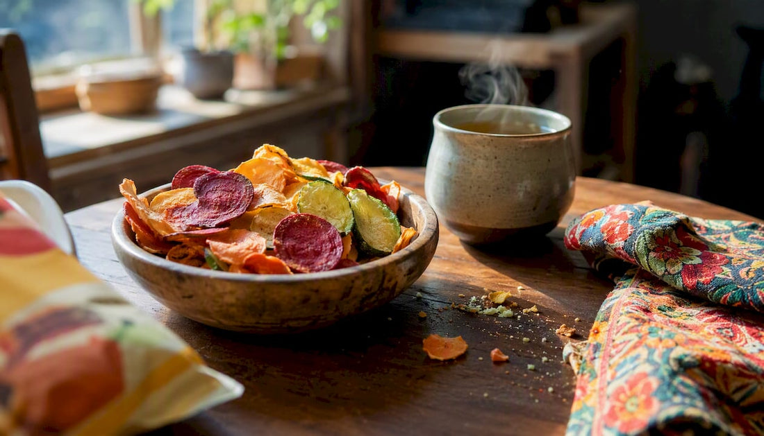 Close-up of freeze-dried crunchy snacks in bowl