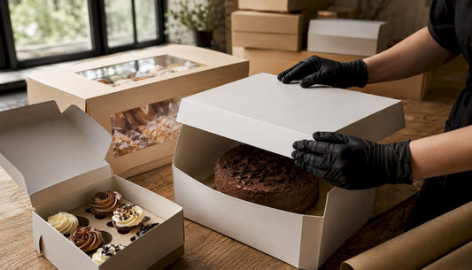 Custom baking boxes on wooden table
