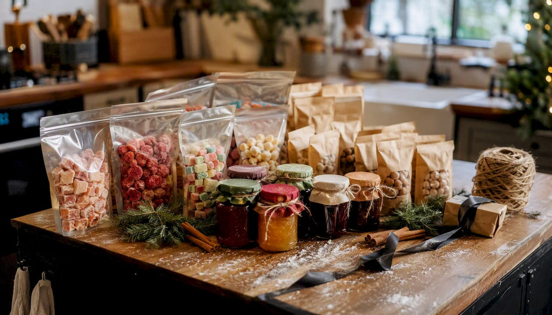 Variety of holiday food gifts and candy bundles