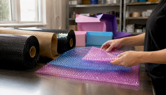 Hands cutting and layering bubble wrap