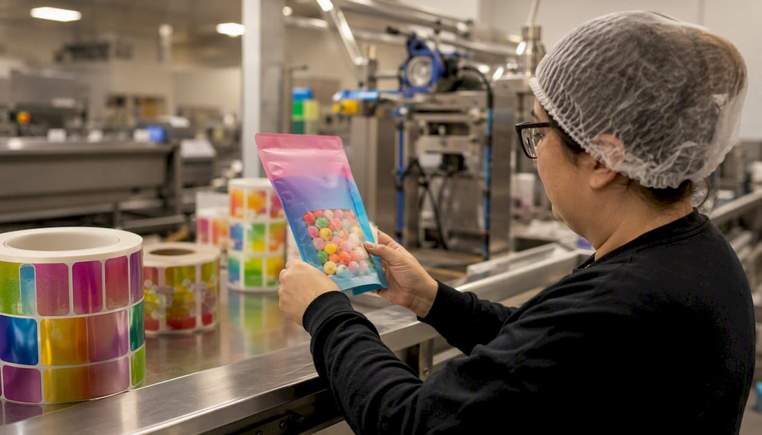 Hands inspecting food label on package