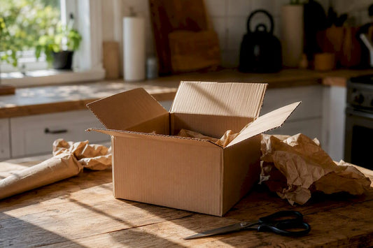 Uncoated corrugated cardboard box close-up