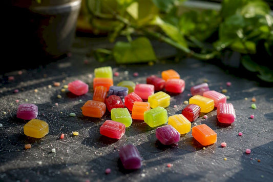 Close-up of colorful mini fruit chew candies