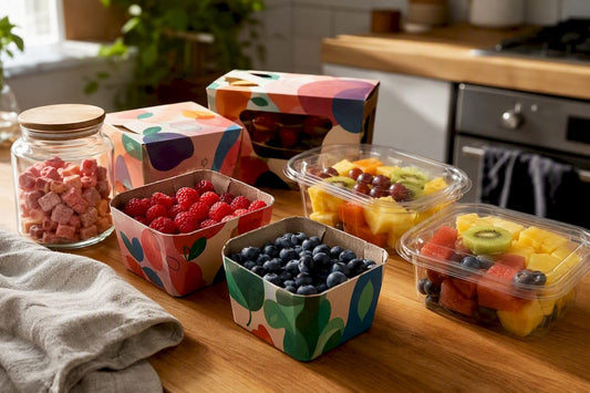 Various fruit packaging formats on table