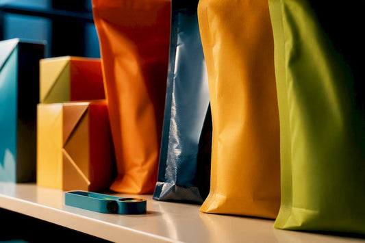 Anonymous CPG packages arranged for retail display