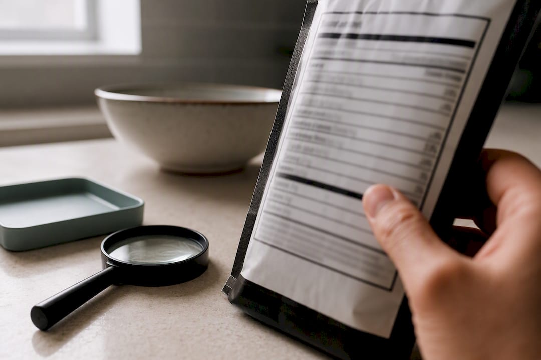Close-up of checking a food label