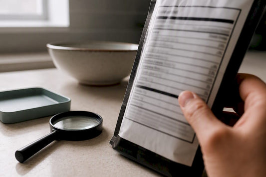 Close-up of checking a food label