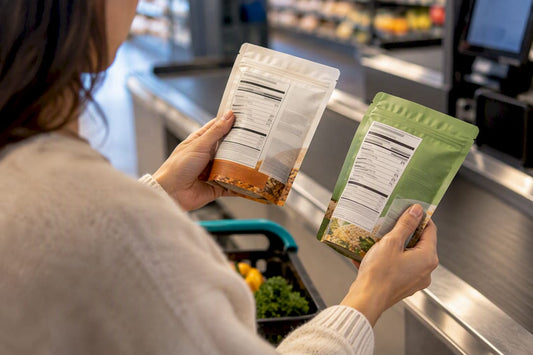 Shopper comparing two nutrition labels