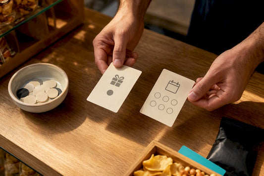 Hands comparing two loyalty experiment options