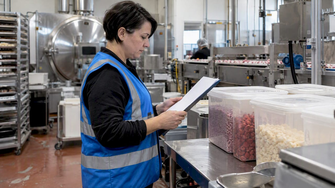 Food manufacturer checking ingredient traceability records